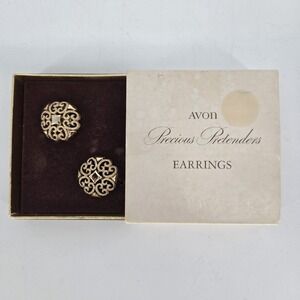 Vintage Avon Precious Pretenders Earrings 1971 Gold Filigree Clip On Boxed USA